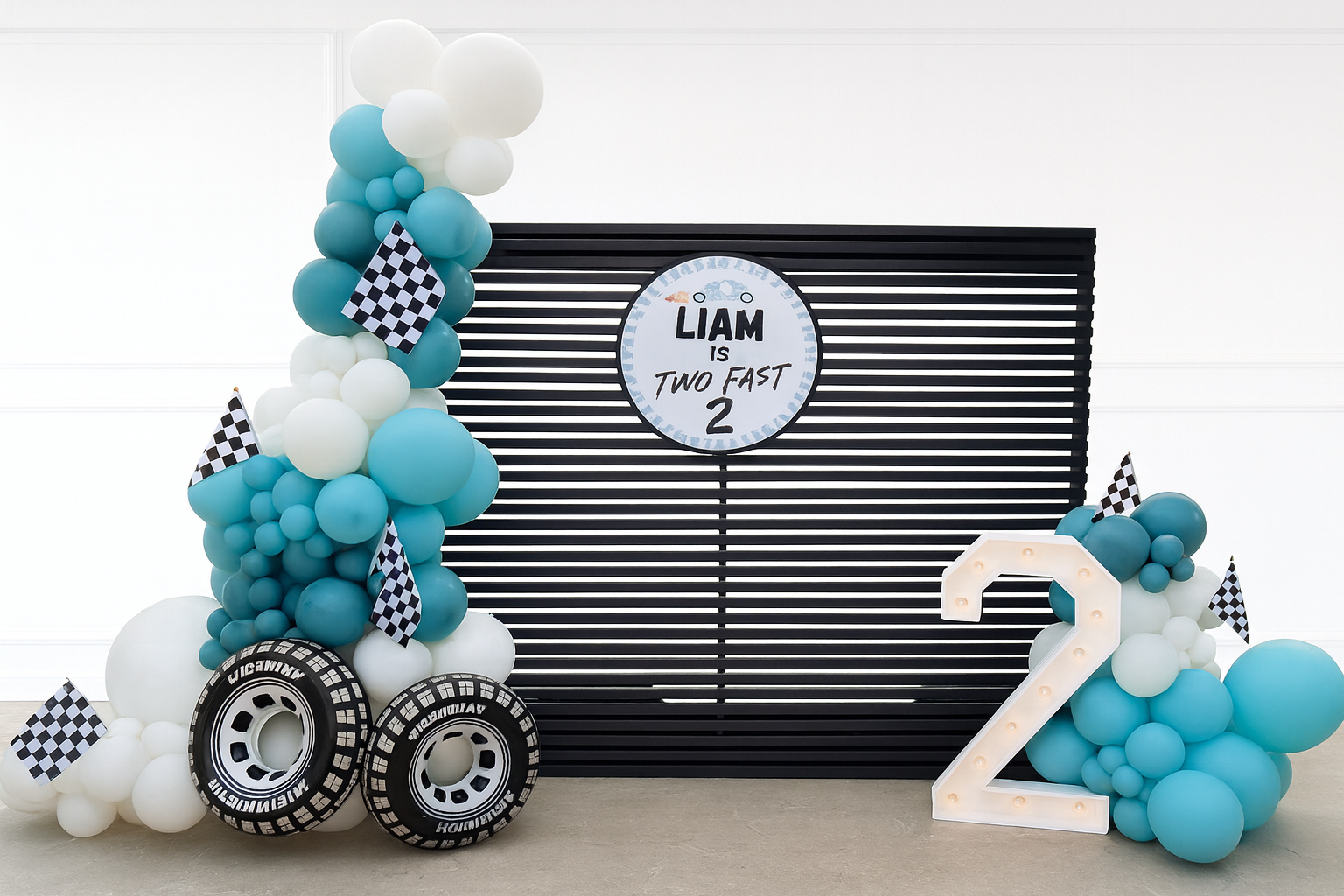 Too Fast Balloon Garland Bundle 🏁 | Slate Blue, White & Baby Blue